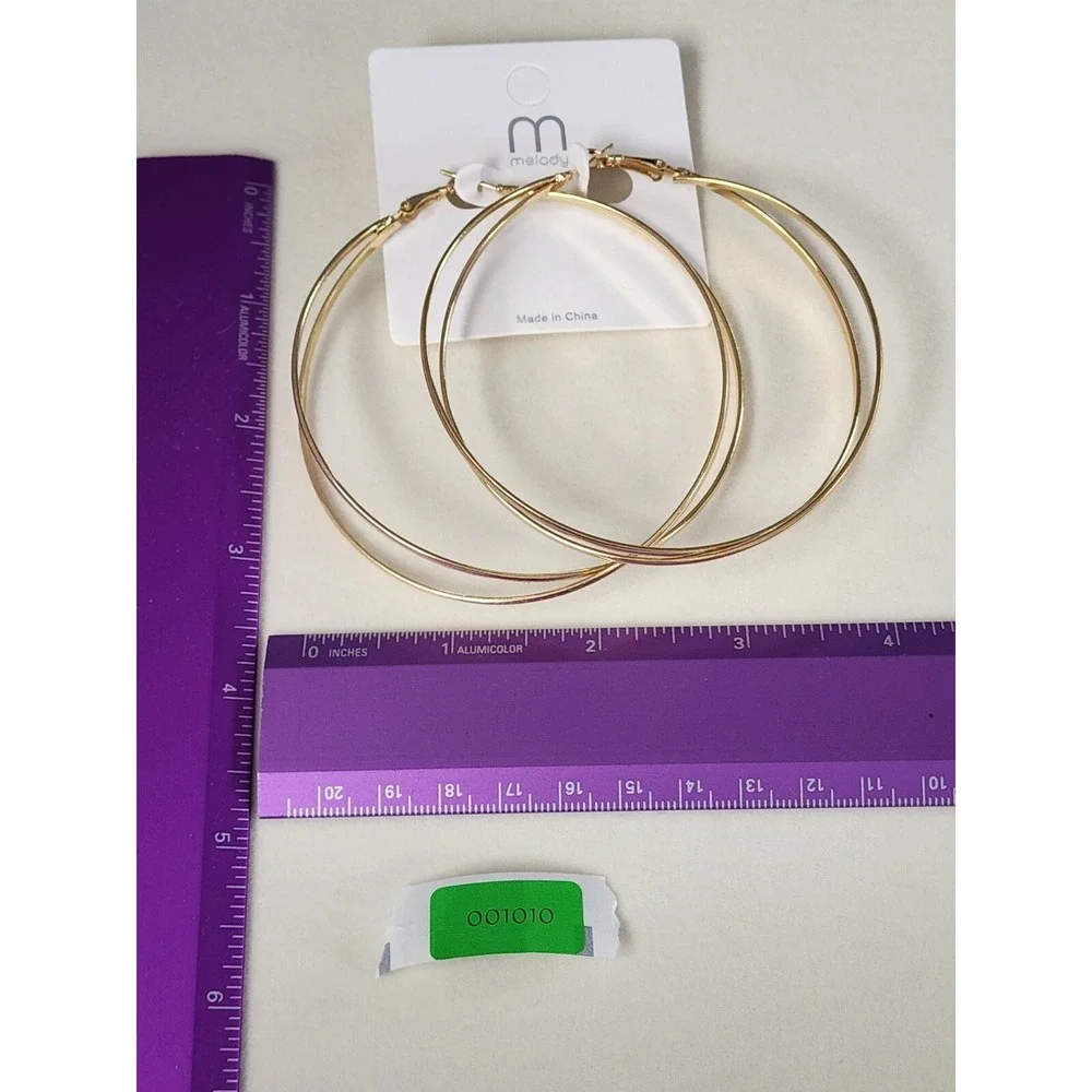 New MELODY Brand Signed Gold Tone Crossed Very‎ Large Hoop Earrings FREE $HIP!!
